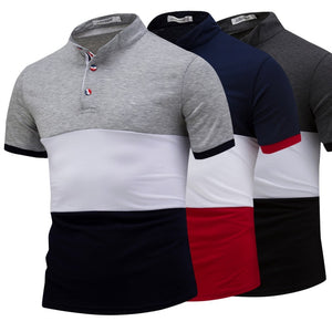 Colorblock stand collar short sleeve T-shirt - Verzatil 