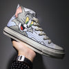 Hand drawn cartoon cat and mouse canvas Shoes - Verzatil 