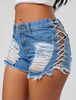 Denim hot pants shorts women's straight shorts broken corns straps jeans - Verzatil 