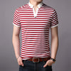 Men's stand up collar fashion stripe short sleeve T-shirt - Verzatil 