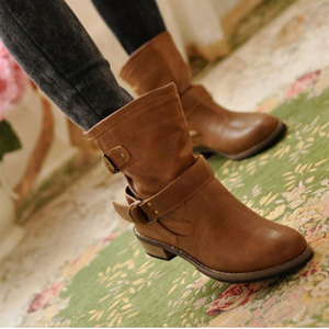 Women's ankle boots solid color motorcycle  classic style- women shoes - Verzatil 