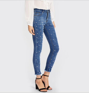 Pearl Beaded Foul Jeans Casual - Women's Bottom - Verzatil 