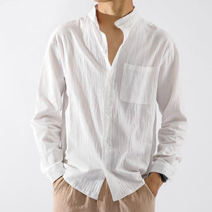 Linen Shirt Men's Long-Sleeved Shirt Loose Large Size - Verzatil 