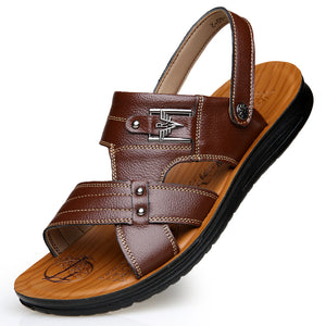 Sandals Leather Casual Non-slip Beach Shoes Men's First Layer Leather Slippers - Verzatil 