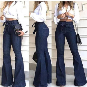 High-Rise Micro-Elastic Lace-Up Flared Trousers Wide-Leg Jeans - Women's Bottom - Verzatil 