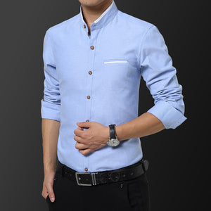 Men's Stand-up Collar Long-sleeved Shirt Youth Business Casual  Shirt - Verzatil 