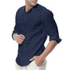 Stand-up Collar Cotton Linen Long-sleeved Shirt - Verzatil 