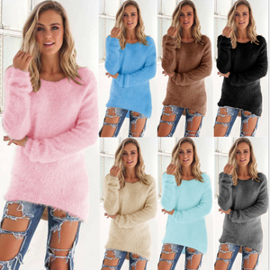 Solid color long-sleeved women's sweater tops Europe and the United States big plush - Verzatil 
