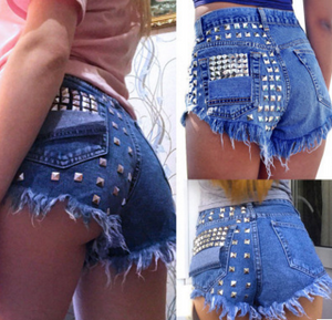 Women's ripped jeans baggy shorts rivet hot pants - Verzatil 
