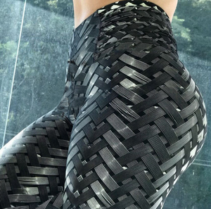 High Waist Iron Weave Print Push Up Yoga Workout Leggings - Verzatil 