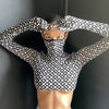 Leopard Print Turtleneck One Piece Mask Long Sleeve T-Shirt - Women's Top - Verzatil 