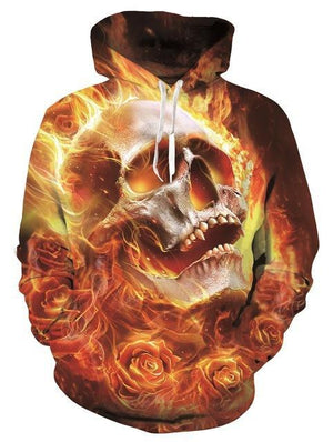 Flaming Rose Skull Hoodie Shirt - Verzatil 