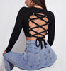 Sexy Long-Sleeved Slim-Fit Bottoming Shirt With Umbilical Cords Back Tie-Back Halter-Women's Top - Verzatil 