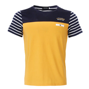 Casual striped stitching men's short sleeve T-shirt - Verzatil 