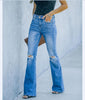 New Women's Denim Trousers With Ripped Holes And Washed Thin