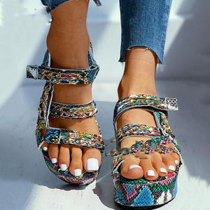 Snake color matching metal chain sandals - Women's shoes - Verzatil 