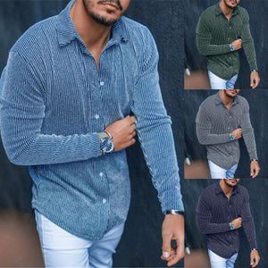 Vertical Pattern Slim-fit Lapel Men's Long-sleeved Shirt - Verzatil 