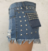 Women's ripped jeans baggy shorts rivet hot pants - Verzatil 