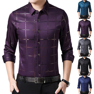 Men's Plaid Print Casual Slim Long Sleeve Shirt - Verzatil 