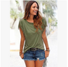 Round neck short sleeve cuffs tassel T-shirt cotton tops - Women's Top - Verzatil 