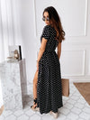 V-neck Bohemian Polka Dot Print Dress Long Skirt - Verzatil 