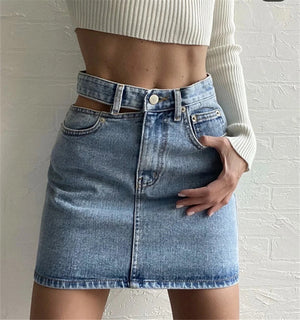 Side Cut Denim Skirt Women's New Sexy Bag Hip Skirt - Women's Bottom - Verzatil 