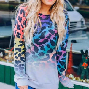 Color Leopard Print Long-Sleeved Sweater Women - Verzatil 