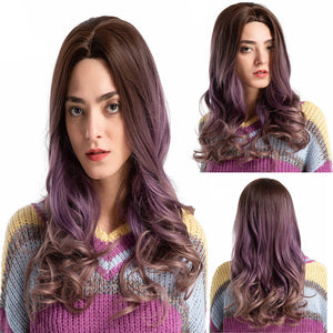 Novel Gradient Purple Long Curly Woman Wig Simulation Hair Wigs  Free Wig Cap - Verzatil 