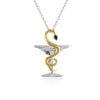 BEAUTIFUL PENDANT DEDICATED TO PHARMACEUTICALS. MADE IN 925 SILVER AND 14K GOLD. CONTAINS .12 CTW IN BRILLIANT AND A 16 "INCH LONG CHAIN. CHAIN IS 925 SILVER - Verzatil 