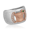 Two/Tone 14k Rose gold & Silver 925 ladies band. Contain 14 round brilliant diamonds and 0.05 round emerald.  The ring is approximately 12.5mm wide. - Verzatil 