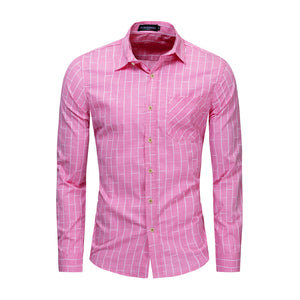 Cotton Long Sleeved  Color Matching Plaid Shirt - Verzatil 