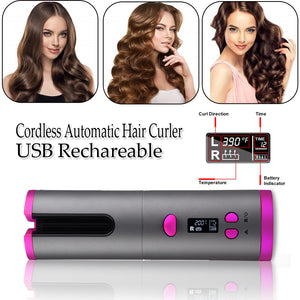 Hair Curler Curling Iron Wireless Ceramic USB Rechargeable With LED Digital Display - Verzatil 