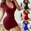 Sexy Buttocks Solid Color Short-sleeved Dress