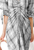 Plus Size Plaid Drawstring Detail Flounce Sleeve Dress