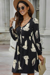 Printed Buttoned Long Sleeve Slit Dress